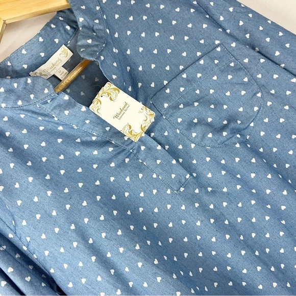 NWT Weekend by Suzanne Betro Denim Blue & White Polka Dot Long Sleeve Tunic - Picture 5 of 5